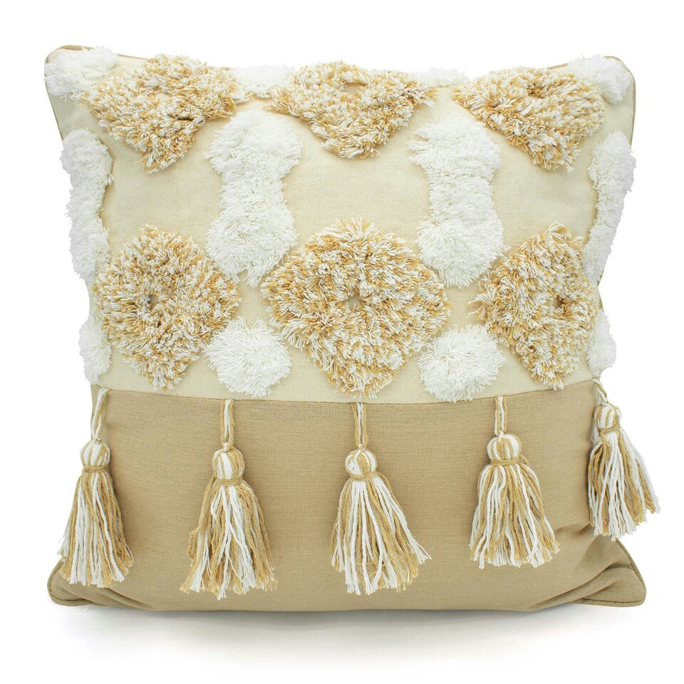 image 1 of Boho Tassle Heavy Tuft Cushion - 43cm x 43cm Cream