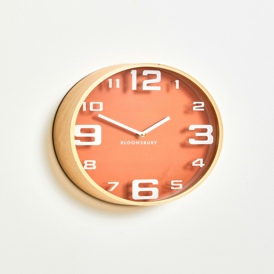 image 1 of Interiors by Premier Sleek Orange Wood Large Numbers Wall Clock, Modern Design Clock In Kitchen, Versatile Wall Clock For Indoor