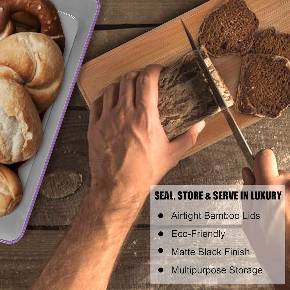 image 1 of 6Pcs Kitchen Storage Canister Jars with Can Opener Airtight Bamboo Lid Tea Coffee Sugar Bread Tins Set