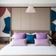 image 7 of Scallop Edge Natural Textured Linen Coolie Lamp Shade with Lilac Trims | Purple | Lilac | 1