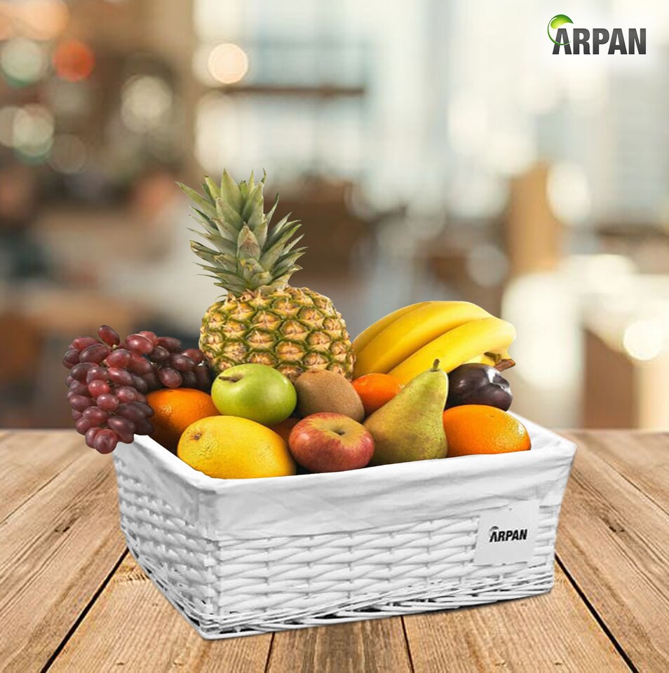 image 1 of White Wicker Storage & Hamper Basket with White Cloth Lining – Basket for Xmas, Wedding, Confetti & Parties, Snack Display