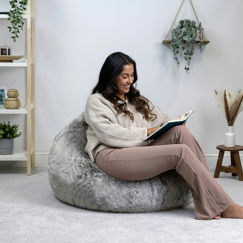 image 1 of icon Fluffy Giant Bean Bag Chair Adult Grey with Bean Bag Filling Grey | Grey