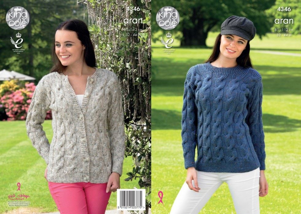 King Cole Fashion Knitting Pattern 4346, Cardigans and Sweaters for Women - 32 inch - 44 inch - Intermediate