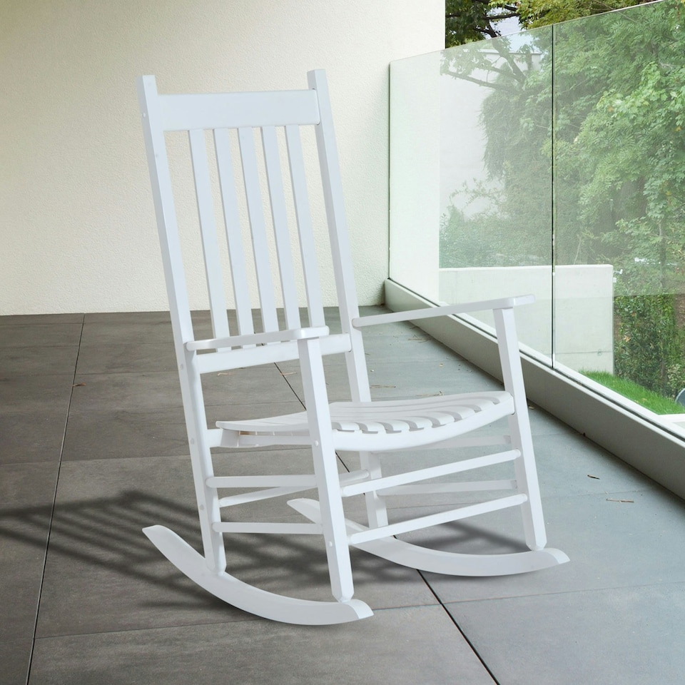 image 1 of Outsunny Garden Rocking Chair Outdoor Swing Rocker Armchair White