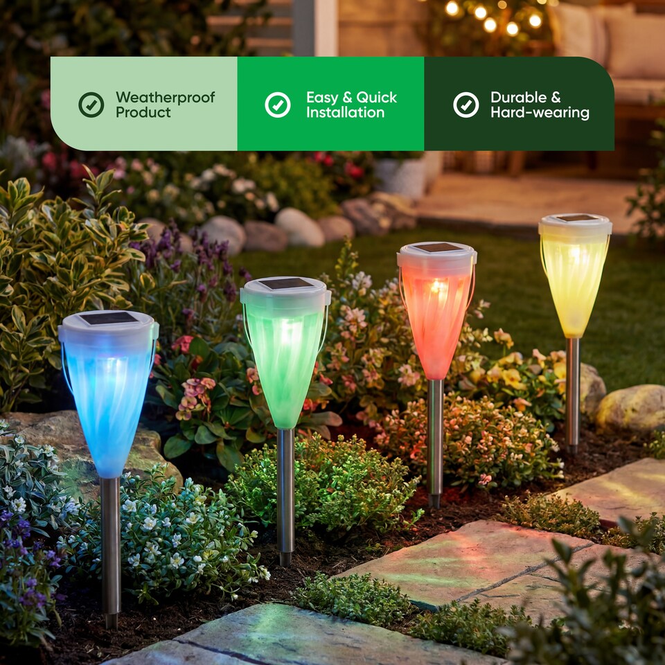 image 1 of Gardenwize Pack of 4 Solar Colour Changing Hanging Stake Lights Outdoor