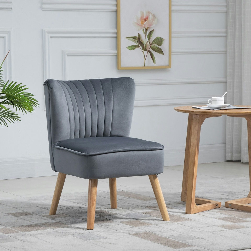 image 1 of HOMCOM Velvet Accent Chair Occasional Tub Chair for Living Room, Grey