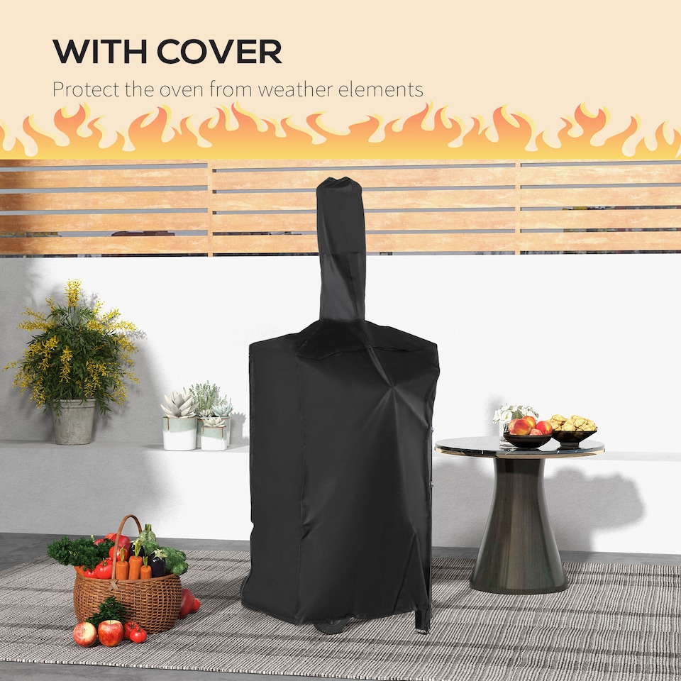 image 1 of Outsunny Outdoor Pizza Oven Charcoal Grill with Rain Cover, Shelf and Wheels