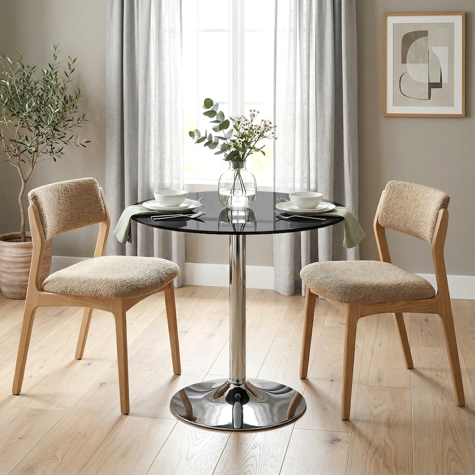 image 1 of HOMCOM Round Bar Table, Dining Table with Tempered Glass Top and Steel Frame