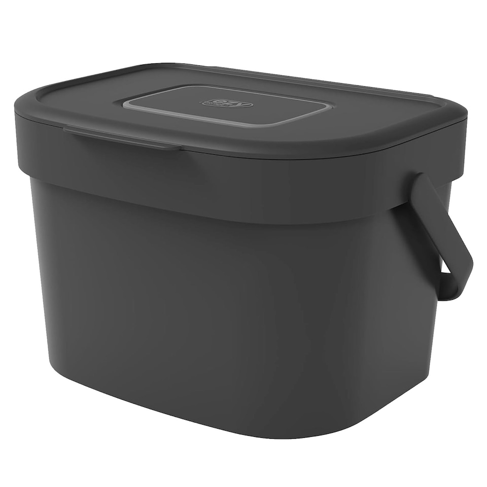 image 1 of 2 x Wall Mountable 6 Litre Black Kitchen Compost Caddy Bin For Wood Waste Black