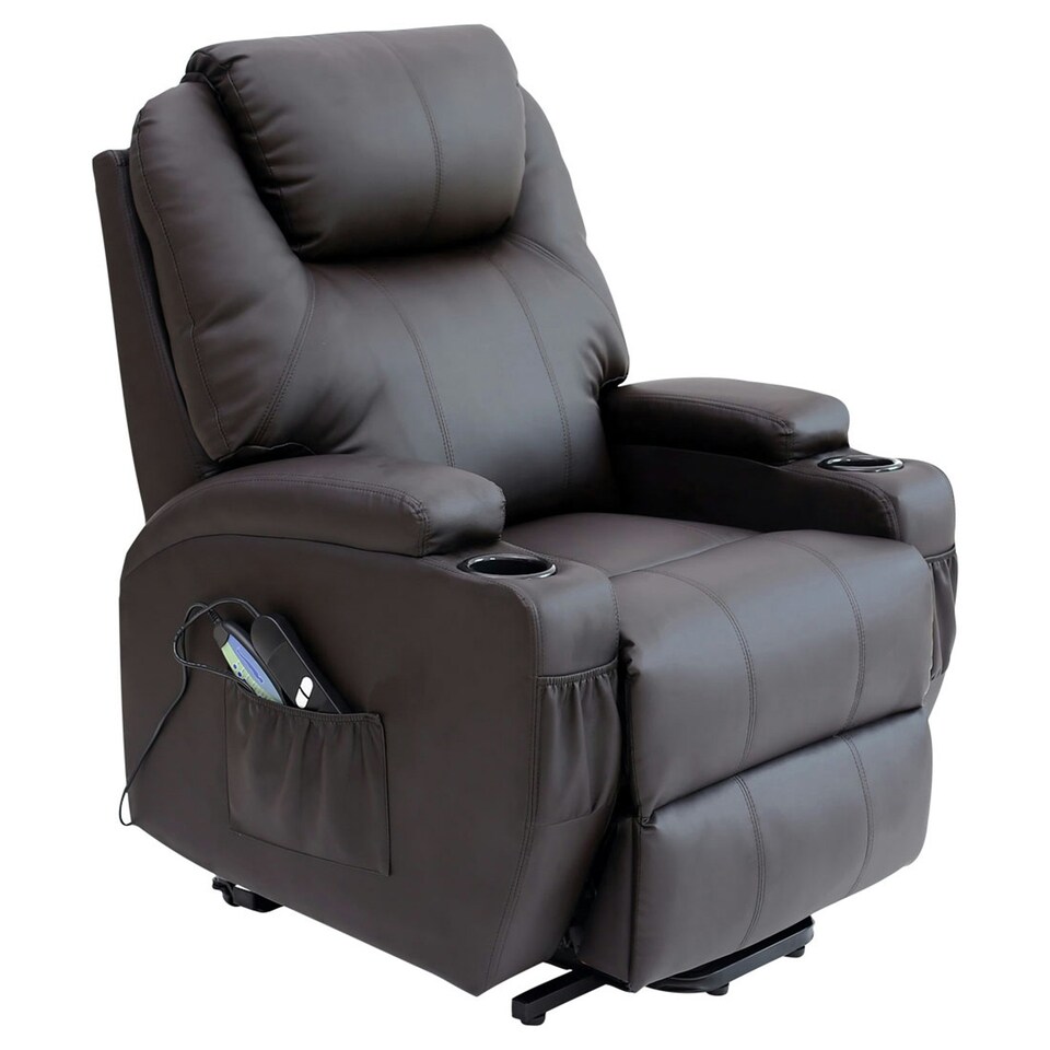 image 1 of Cinemo Single Motor Rise Recliner Bonded Leather Heat & Massage Chair (Brown)