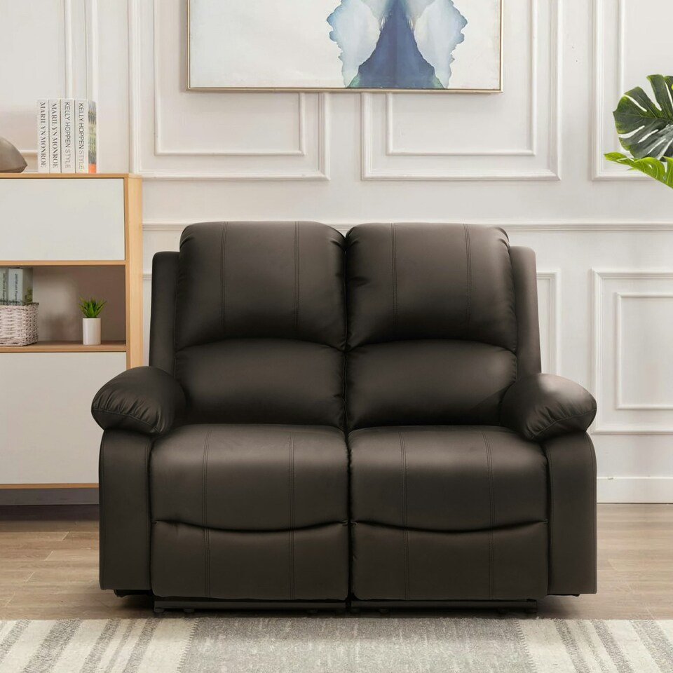 image 1 of Faux Leather 2 Seat Reclining Sofa In Brown