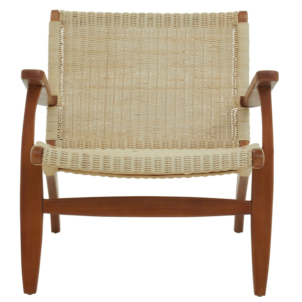 image 1 of Interiors by Premier Rattan Woven Reclined Wood Chair, Wooden Frame Rattan Patio Chair, Rattan Outdoor Chair for Garden