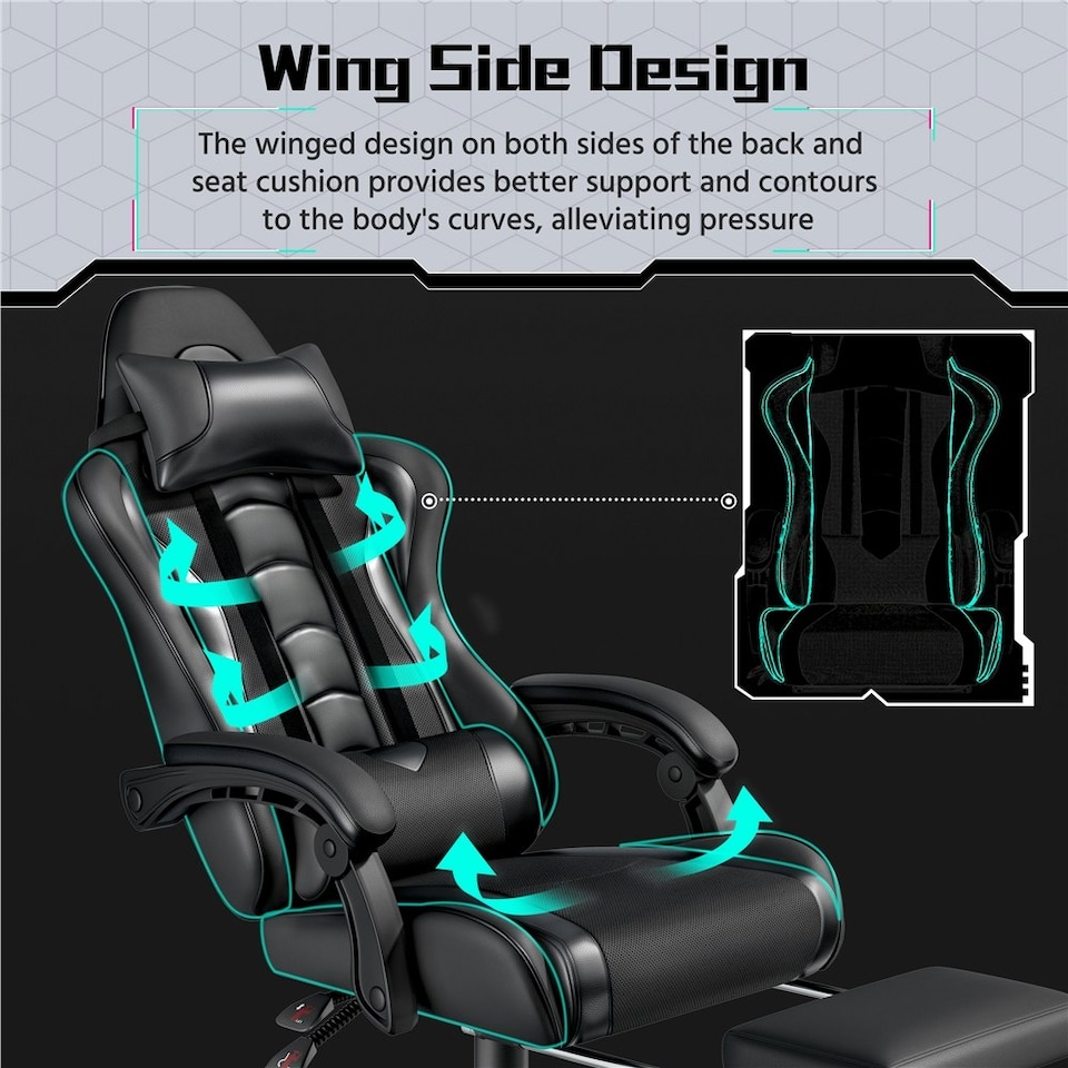 image 1 of Yaheetech Ergonomic Computer Chair with Massage Lumbar Pillow Black