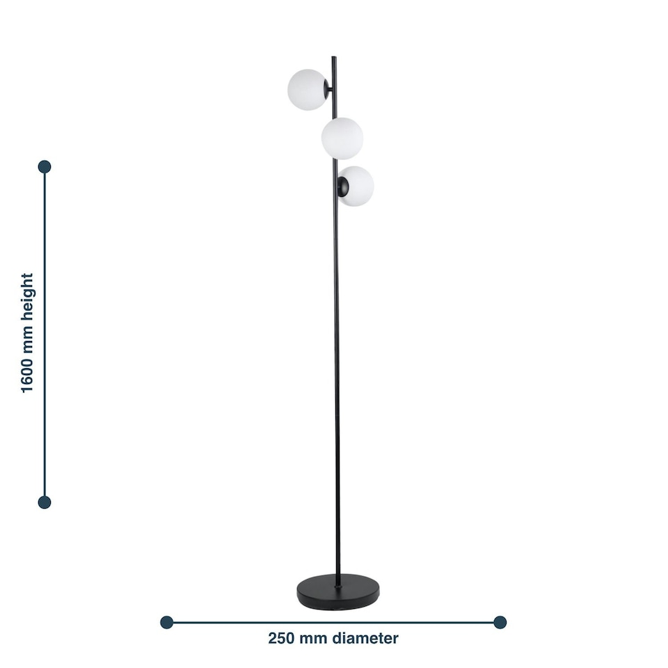 image 1 of First Choice Lighting Pair of Black Floor Lamp with Opal Globe Shades Black