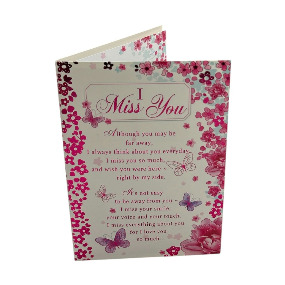 image 1 of I Miss You Pink Floral Design Open Greeting Card
