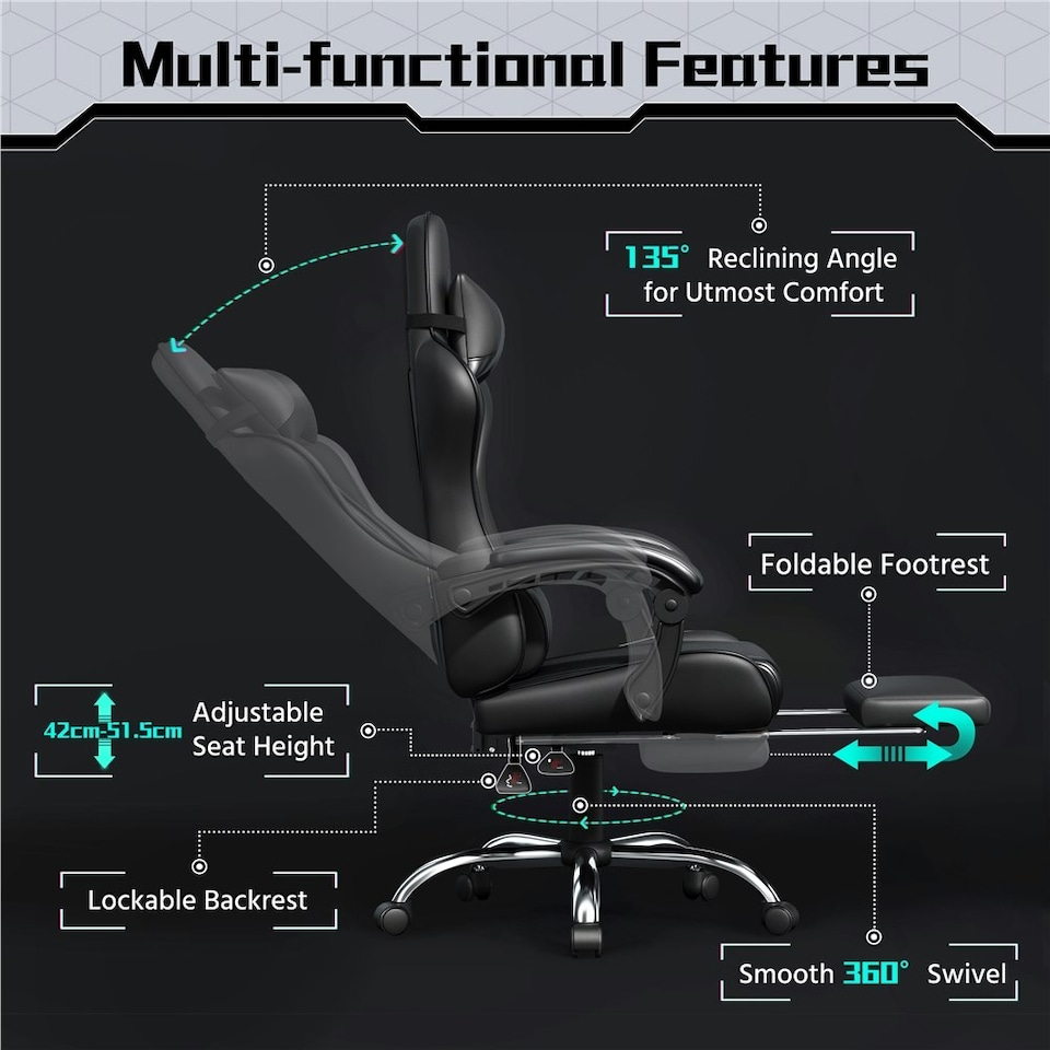 image 1 of Yaheetech Ergonomic Computer Chair with Massage Lumbar Pillow Black