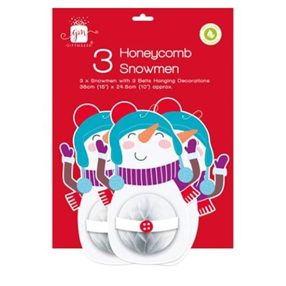 Snowman Christmas Honeycomb Paper Hanging Decorations 38cm - Pack of 3