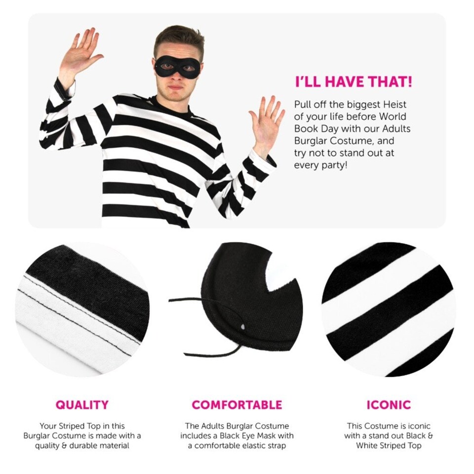 image 1 of Storybook Burglar Costume - Long Sleeve Top & Mask Black | S