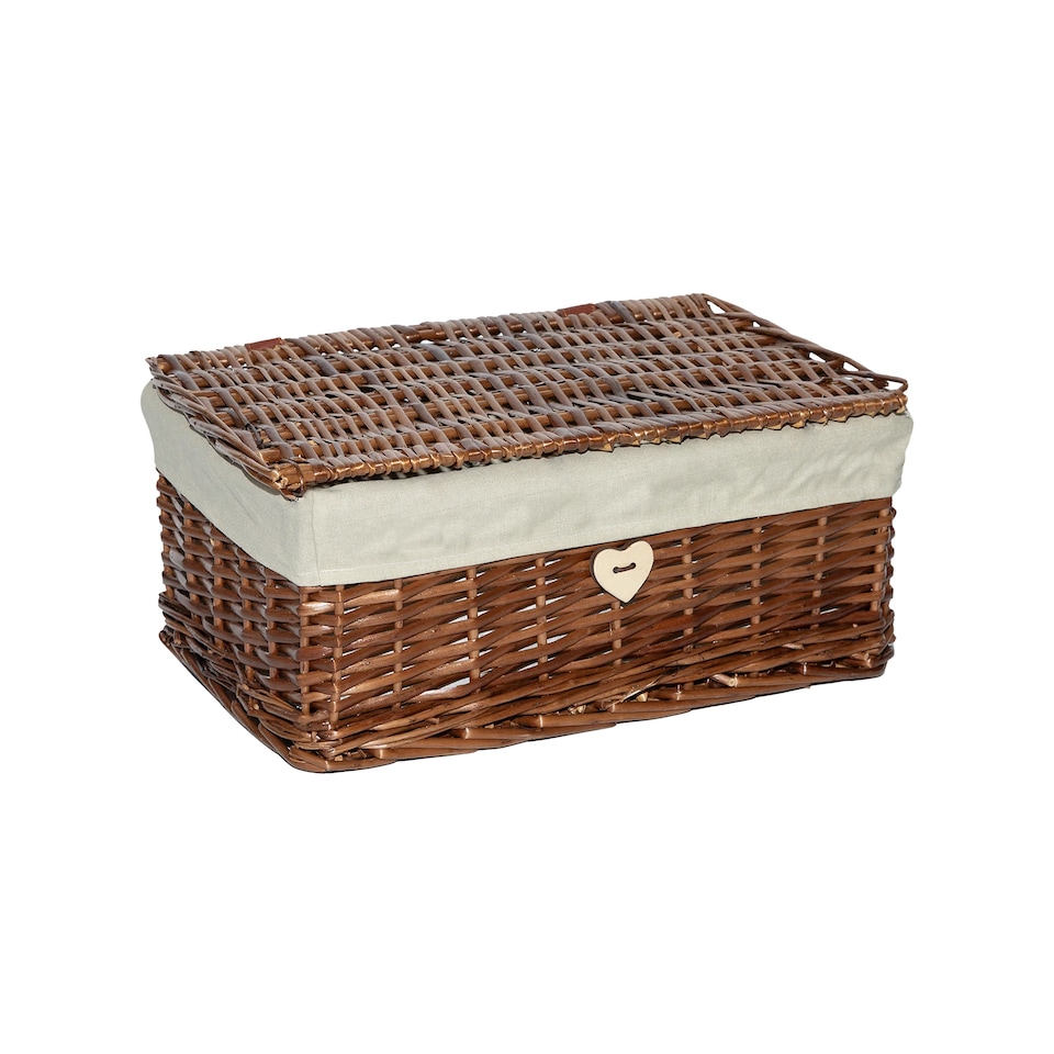 image 1 of Natural Wicker Storage Basket With Lid Underbed Storage Gift Basket (Brown, Medium)