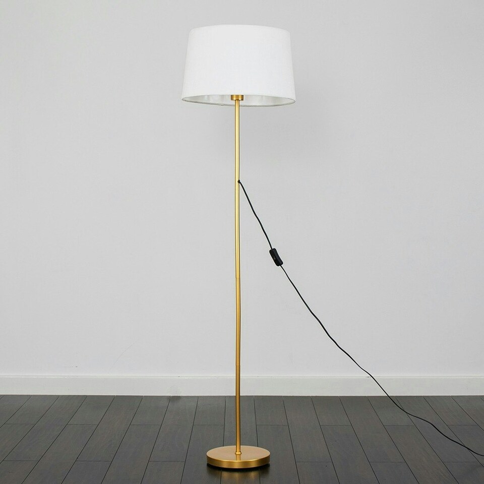 image 1 of ValueLights Charlie Gold Floor Lamp White Doretta Shade 