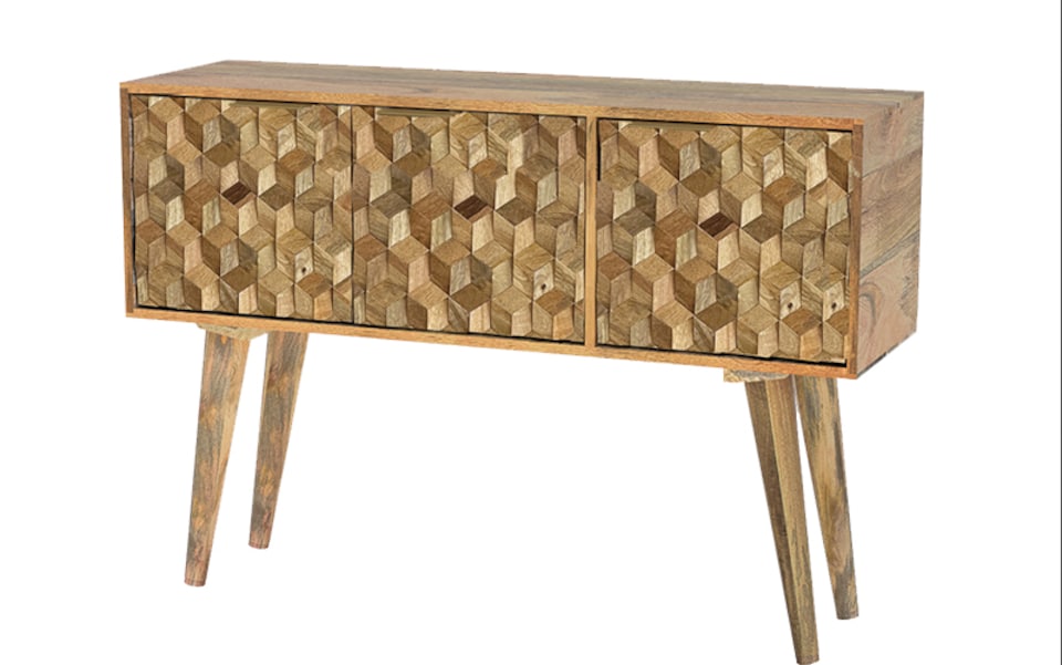 Geometric Sideboard 3 Door - Mango Wood - L35 x W115 x H76 cm - Mango Light Finish | Brown
