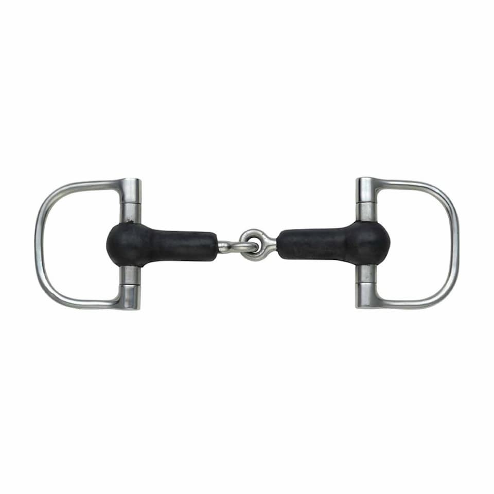 Shires Rubber Jointed Horse D-Ring Snaffle Bit - Black/Silver - 5in