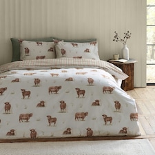 Catherine Lansfield Angus Highland Cow Reversible Duvet Cover Set Natural Cream | Natural | King
