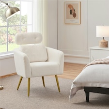 Yaheetech Boucle Barrel Accent Chair with Adjustable Headrest and Lumbar Pillow White