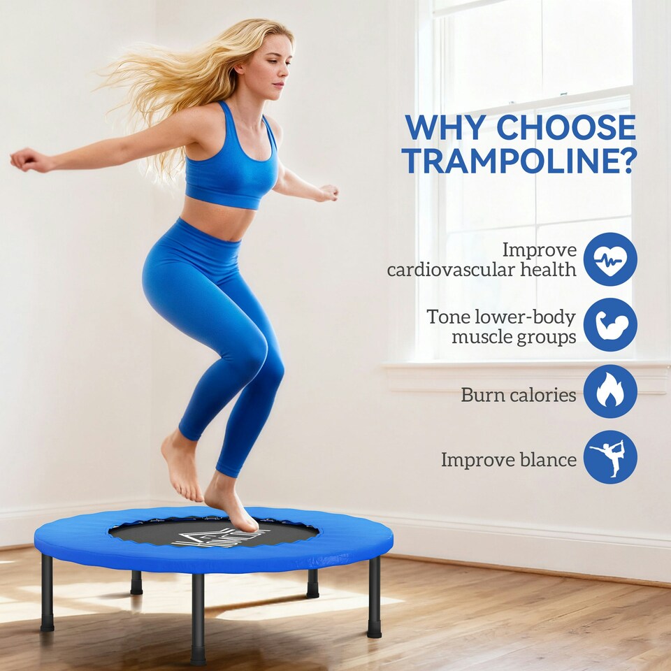 image 1 of HOMCOM 81cm Fitness Trampoline Exercise, Max Load 100 KG, Blue Black