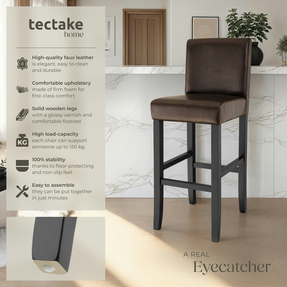 image 1 of Bar Stool - padded backrest, synthetic leather, with footrests - Per Piece Brown
