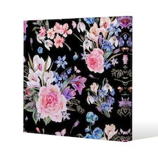 Bright Pink Flowers on Black (Canvas Print) 77 x 77 x 4cm