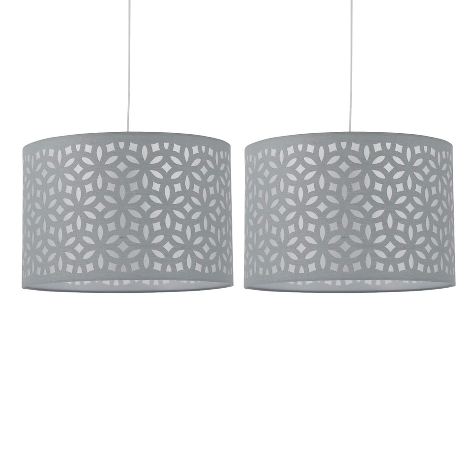 image 1 of First Choice Lighting Set of 2 Grey Laser Cut 30cm Pendant Lightshades Grey