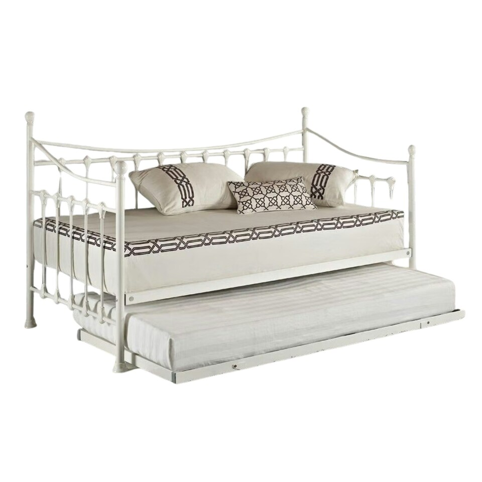 image 1 of Daybed With Trundle white 3ft single twin bed and 2 mattresses pull out metal guest room bedroom living room