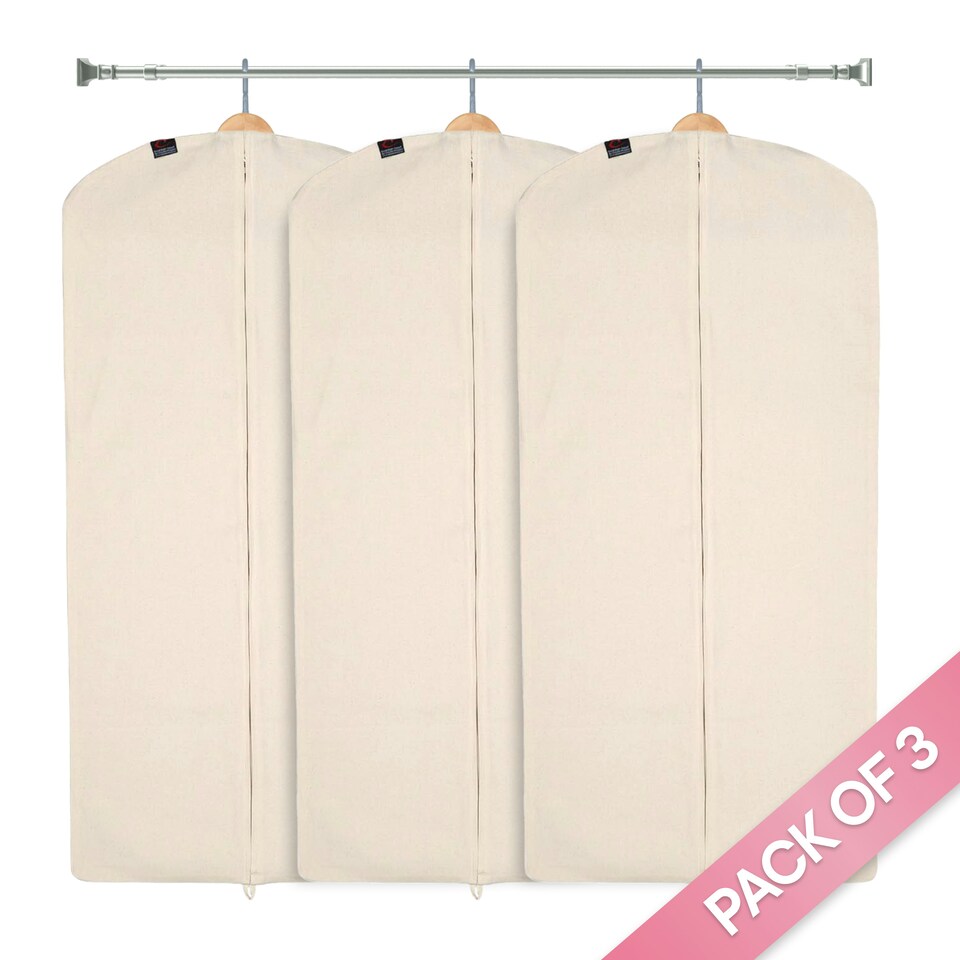 image 1 of 3 x Deluxe 100% Natural Zipped Cotton Dress Cover (Approx. 129 x 57 cms) Cream