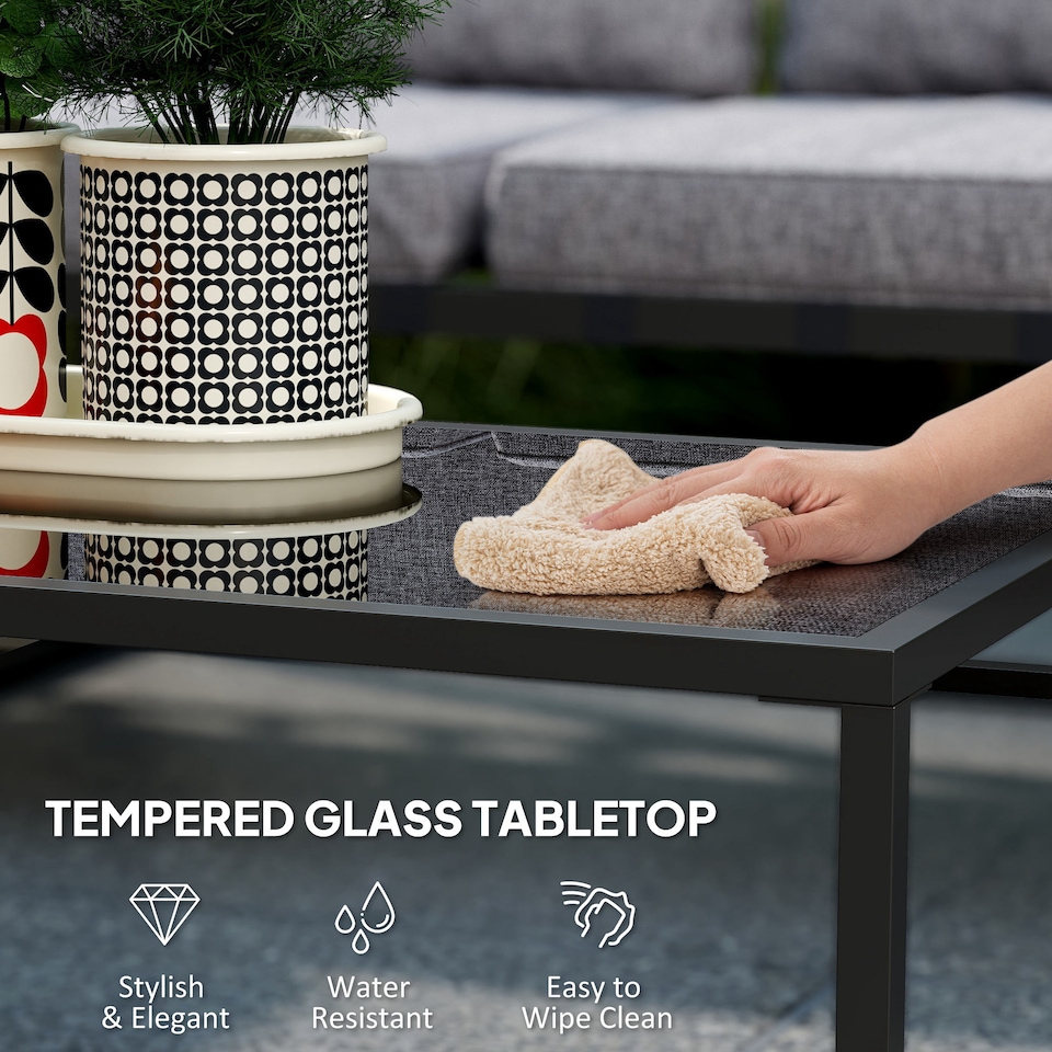 image 1 of Outsunny 3 Piece L Shaped Garden Furniture Set with Cushions, Garden Corner Sofa Set with 3-Seater Sofa, Loveseat and Tempered Glass Top Table for Outdoor, Grey