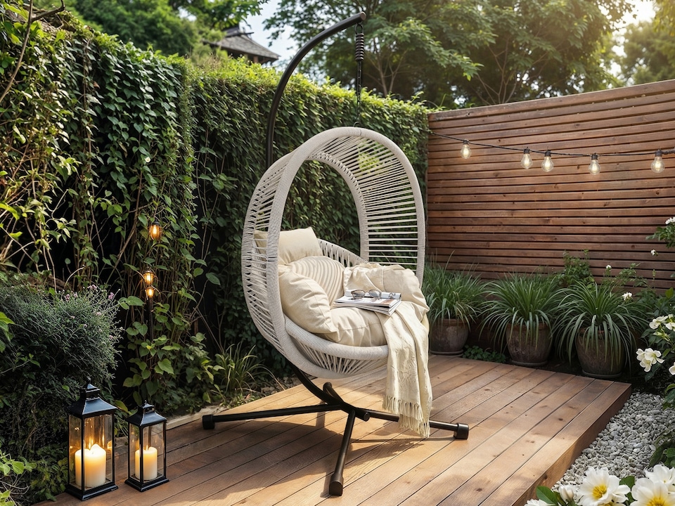 image 1 of SOLACE+CO Lana Garden Egg Chair Light Grey Rattan