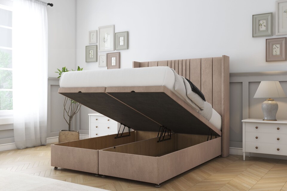 image 1 of Sloomy Hargrave Mink Naples Ottoman Bed With Mattress With 54" Wingback Headboard 4' Small Double