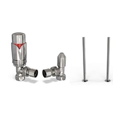 Derry Bold - Chrome Thermostatic Radiator Valve & Installation Kit Angled 15mm