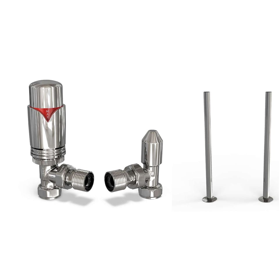 image 1 of Derry Bold - Chrome Thermostatic Radiator Valve & Installation Kit Angled 15mm