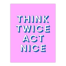 Think Twice Act Nice Pink Blue Bold Simple Huge Wall Art Print 18X24 In