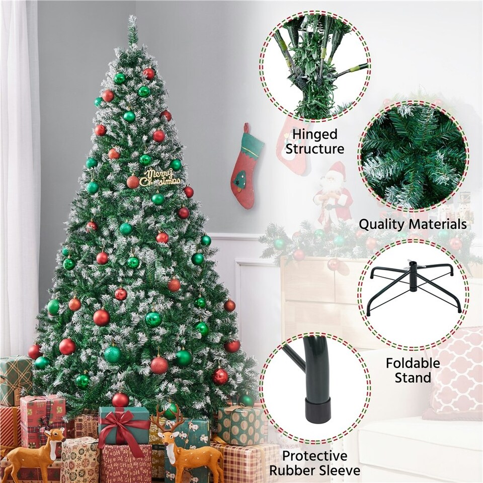 image 1 of Yaheetech 212cm Frosted Artificial Christmas Tree with Foldable Stand