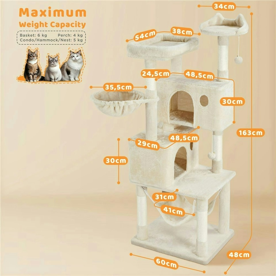image 1 of Yaheetech 163 cm Large Cat Tower with Condos Platform Perch Beige