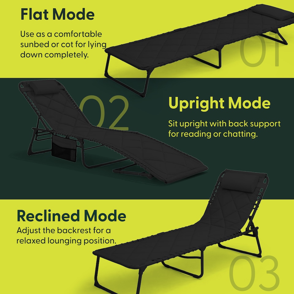 image 1 of Keplin Quilted Foldable Sun Lounger Padded Garden Chair with 4 Reclining Positions