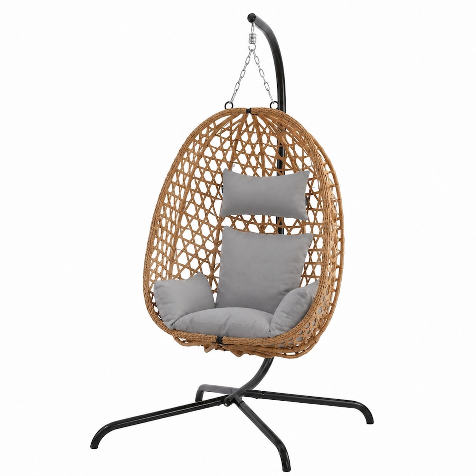 image 1 of URBNLIVING Rattan Hanging Egg Chair With Stand Indoor Outdoor