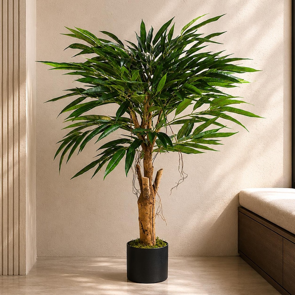 image 1 of Artificial 100cm Realistic Artificial Tree Longifolia Ficus Natural Trunk | Green | 3ft