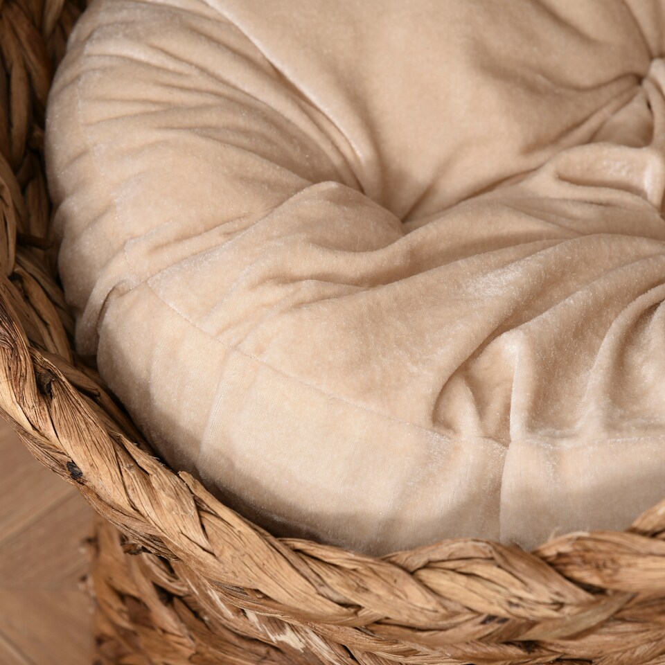 image 1 of PawHut Elevated Kitten Hooded Rattan Cat House Basket Cushion, 52x42x60cm Brown