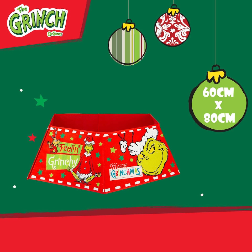 image 1 of PMS Grinch Christmas Tree Skirt Decoration 60cm x 80cm Red