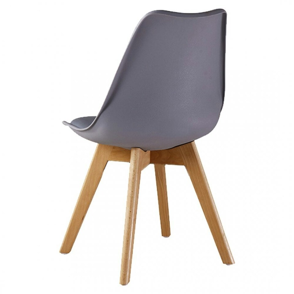 image 1 of Single Scandinavian Dining Chair with Leather Cushions Solid Wood Legs Grey