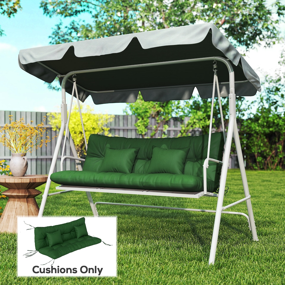 image 1 of Outsunny Outdoor Seat Cushions Back Cushion with 2 Pillows, Seat Pads | Green | Green | Seat cushion: 150x50x10cm, Back cushion: 150x50x10cm, Pillow: 40x30x15cm