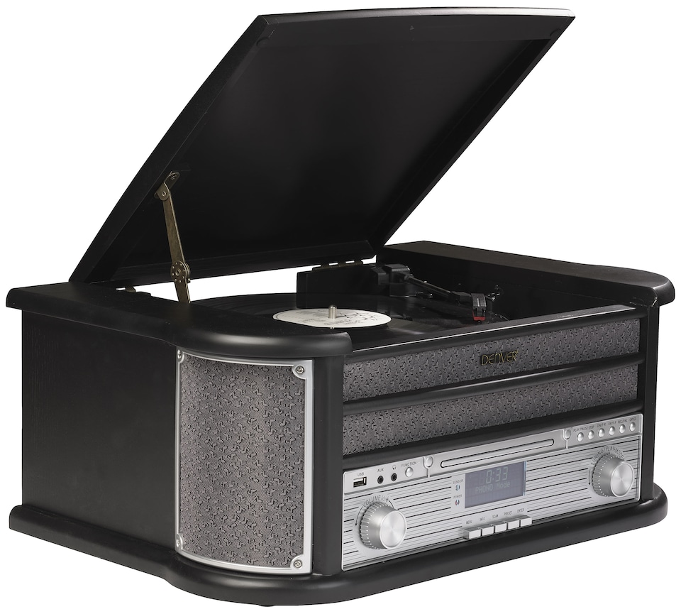 image 1 of Denver 9-in-1 Retro Vintage DAB Bluetooth Wooden Radio Record Player - MRD-51BT | Black | Black